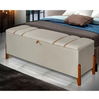 Imagem da promoção Recamier Baú Estofado Pé de Cama Casal Luxo Banco Roma 130cm Madeira Organizador Quarto Elegante Rec