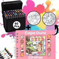 Imagem da promoção Kit Livro De Colorir Capa Dura 55 Páginas Coloring Book + Canetinhas Marca Texto 24/36/60