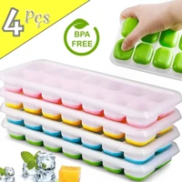 Imagem da promoção Kit 4 Formas De Gelo Silicone Com Tampa 14 Cubos Retangular Multiuso Lavável