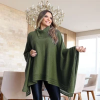 Imagem da promoção Poncho Feminino Tricot Mousse Liso Gola Alta Casaco Lã Inverno