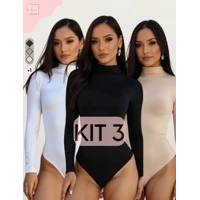 Imagem da promoção KIT 3 Body Feminino Suplex manga longa gola alta CACHARREL SEGUNDA PELE