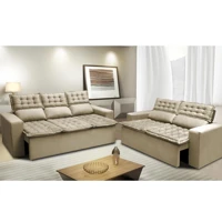 Imagem da promoção Conjunto de Sofá 3 e 2 Lugares Retrátil e Reclinável Cama inBox Slim 2,00x1,50m Velusoft Bege