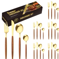 Imagem da promoção 24 Peças Talheres Ouro De Aço Inox Inoxidável 430 Jogo De Talheres Ouro Negro Alças De Madeira