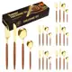 24 Peças Talheres Ouro De Aço Inox Inoxidável 430 Jogo De Talheres Ouro Negro Alças De Madeira em oferta