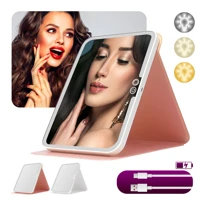 Imagem da promoção Espelho com led para maquiagem capa de couro smart mesa dobrável portátil luz ajustável Recarregável