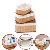Imagem da promoção Kit 3 Cestos Organizadores De Bambu Premium Multiuso Com Forro