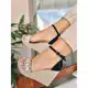 Sandalia Anabela Calçado Feminino Adulto Sapato Plataforma Alta com fivela verão em oferta