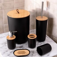 Imagem da promoção Kit de Banheiro Completo com 6,4 ou 2 Peças - Lixeira com Tampa Basculante Bambu para Lavabo