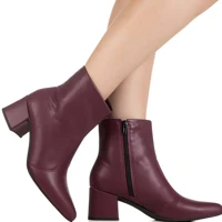 Imagem da promoção Bota Feminina GiGiL Bico Fino Cano Curto Bloco Médio Salto Grosso Casual Clássica Elegante