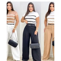 Imagem da promoção Calça Feminina Pantalona Alfaiataria Elegante Tendência Com Cinto Bolso Cintura Alta Disfarça Barrig
