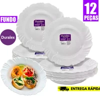 Imagem da promoção Kit c/12 Peças Pratos Duralex Opaline Pétala Fundo 23.5CM Almoço e Jantar Vidro Temperado Branco