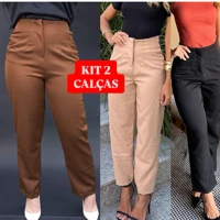 Imagem da promoção Kit 2 Calça Alfaiataria elegante bloguerinha Moda Feminino Cintura alta Preta e Bege Social