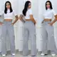 calca cargo pantalona moletom Flanelada feminino tendência inverno Cintura alta em oferta