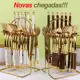 (Sem Suporte)Kit 24 talheres de aço inoxidável de luxo Conjunto de talheres, garfo e colher de padrã em oferta