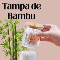 Imagem da promoção Porta Cotonete em Acrílico Cristal Com Tampa de Bambu Elegante