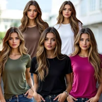 Imagem da promoção Kit 5 Camisa Feminina Sortidas Básica Baby Look T-Shirt 100% Algodão Premium