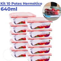Imagem da promoção Kit 10 Pote de Vidro Hermético Retangular 640 ml Marmita Microondas