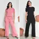 Kit 2 Conjuntos Feminino Blusa Manga Princesa Plissada + Calça Pantalona Cintura Alta Viscolycra Cin em oferta