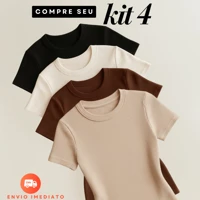 Kit 4 Blusas Feminina Ribana Canelado Básica Casual em oferta