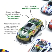 Imagem da promoção Kit 48 Carrinhos com Fricção de Lata Metálica Coloridos - Caixa Container que Vira Pista QUALIDADE