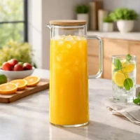 Imagem da Promoção Jarra De Vidro Borossilicato 1,2 L Com Tampa Bambu Vedação Hermética Para Sucos Água Pítia
