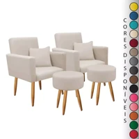 Imagem da oferta Kit 02 Poltronas Decorativas para Sala Nina com Almofadas e 02 Puff Redondo Suede Aninha Decor