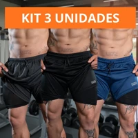 Imagem da oferta Kit com 3 Shorts Bermuda Duplo 2 Em 1 Treino