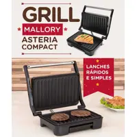 Grill Elétrico Mallory Asteria Compact com Placas Ajustáveis - Preto/Inox em oferta na Casas Bahia