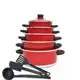 Jogo de Panela Vermelho 5 pçs Espatulas em oferta