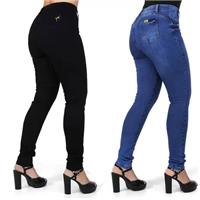 Imagem da promoção Kit 2 Calças Jeans Feminina Skinny Empina Bumbum Cós Alto - Fashion Jeans