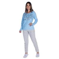 Imagem da promoção Roupa De Dormir Feminina Para o Frio Pijama Plush Conjunto De Blusa Estampada Manga Longa E Calça - 