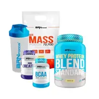 KIT Size Mass 3kg + Blend Standard 900g + Creatina 100g + BCAA 100g + Coqueteleira - BRN Foods em oferta na Magazine Luiza
