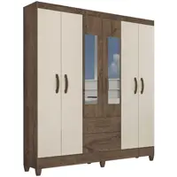 Guarda-roupa Solteiro Real 6 Portas 2 Gavetas Com Espelho Mocaccino Rústico/marrom Off White em oferta na Casas Bahia