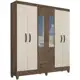 Guarda-roupa Solteiro Real 6 Portas 2 Gavetas Com Espelho Mocaccino Rústico/marrom Off White em oferta