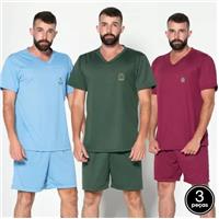 Imagem da promoção Kit 3 Pijama Masculino Gola V Fechado Conjunto Curto Short Blusa Adulto - Vekyo