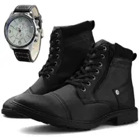 Bota Casual Neway Zíper Perfuros Masculina Preta + Relógio em oferta na Magazine Luiza