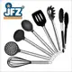 Jogo de utensilios para cozinha em silicone c/ pegador 7 pçs preto - JFZ IMPORT em oferta