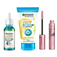 Imagem da promoção Garnier Skin + Maybelline Kit - Sérum Facial + Sabonete Facial 3 em 1 + Máscara de Cílios