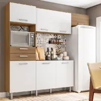 Kit Cozinha Poliman Móveis Lia D15200 com Balcão - Nicho para Micro-ondas com Tampo 2 Gavetas em oferta na Magazine Luiza