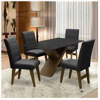 Imagem da promoção Conjunto De Mesa Para Sala de Jantar Preto Dubai 1,35m MDF com 4 Cadeiras Castanho / Preto