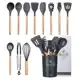 Kit 12 Utensílios de Cozinha Silicone Cabo de Madeira Varias Cores 026 - NEHC em oferta
