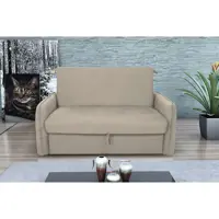 Sofá-Cama Casal com Baú 2 Lugares Zaia Suede Bege em oferta na Mobly
