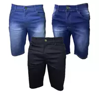 Imagem da promoção Kit 3 Shorts Jeans Masculina Lisa - Azul Médio, Azul Claro e Preto - Polo Attack