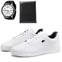 Imagem da promoção Kit Sapatênis Casual Masculino Estiloso Branco Com Carteira E Relógio - Sw Shoes