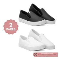 Imagem da promoção Kit 2 Pares Tenis Feminino Slip On Calce Facil Basico Donna