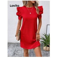 Imagem da promoção Lovito Elegante Vestido Feminino Liso de Jacquard LBL08378