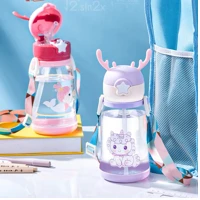 Imagem da promoção Kit 2 Garrafa De Água Para Criança Infantil Copa Alces 600ml Com Desenho Fantasia Para Meninas ou Me