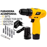 Imagem da promoção Furadeira Parafusadeira Sem Fio 12v Bivolt Com Bits, Brocas E Maleta - Oz