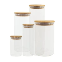 Imagem da promoção Kit 5 potes de vidro herméticos redondos p/ mantimentos com tampa de bambu 250ml, 450ml, 800ml, 1,1L