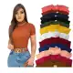 Kit 3 Blusa Blusinha Canelada Gola Alta Com Manga Curta em oferta